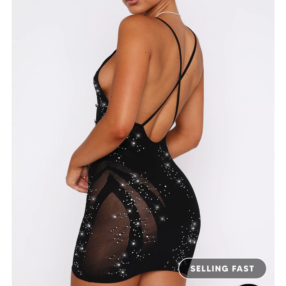 White Fox-Sparkling Baby Diamante Mini Dress Black